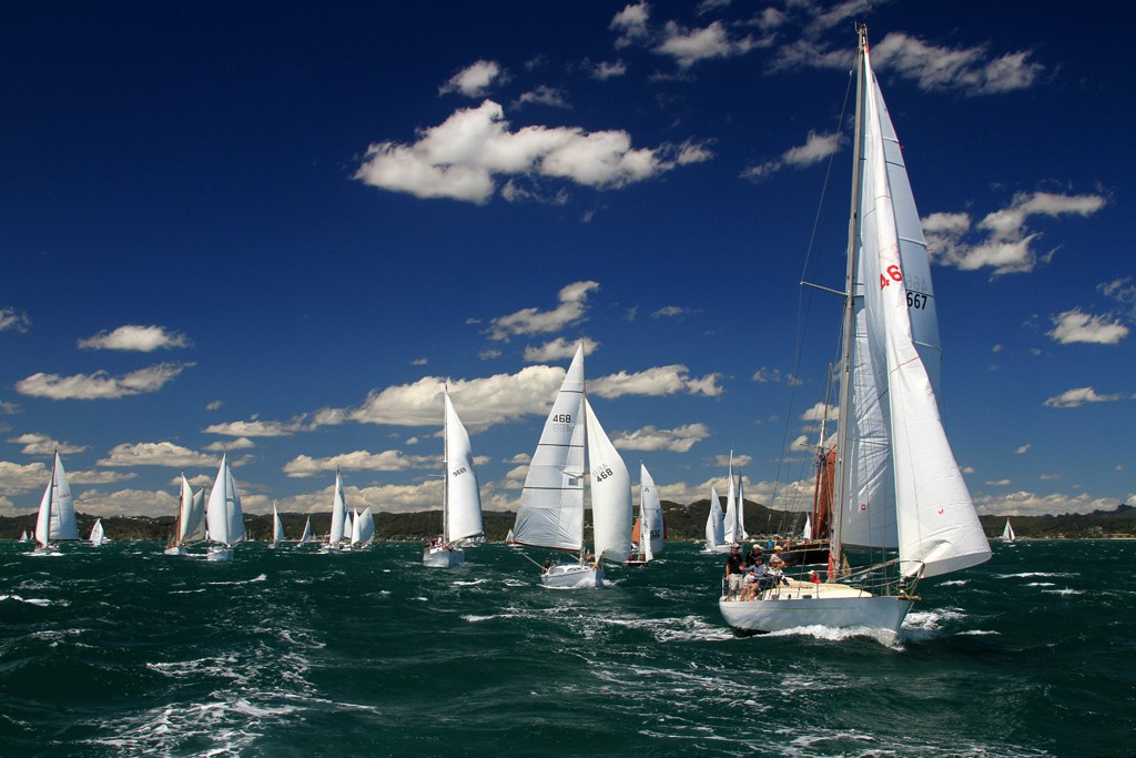 Fleet aproaching Tapeka Point -  Tall Ships and Classics regatta in the Bay of Islands © Steve Western www.kingfishercharters.co.nz